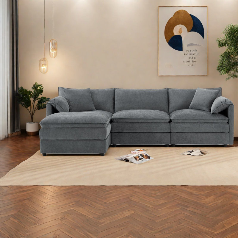 Canapé modulaire spacieux en L chenille de 103 po pour la maison