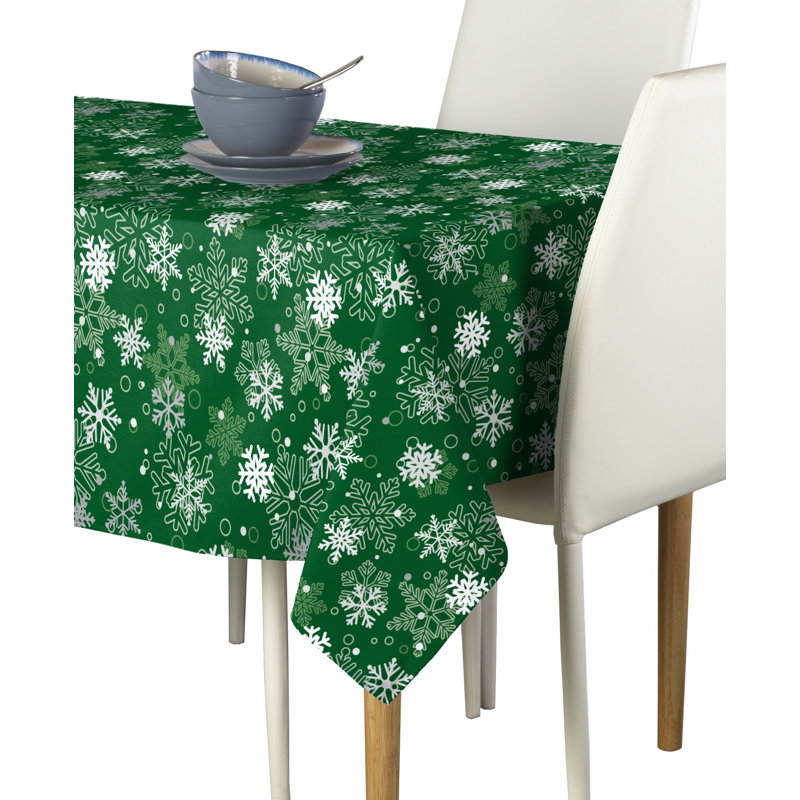 Elrod Snowflakes Milliken Signature Tablecloth, 84" L x 60" W, Green