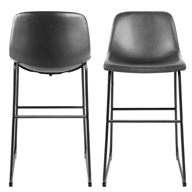 Tabourets de bar en cuir Parveena, Gris, Tabouret de comptoir (siège d'une hauteur de 24 p, 2