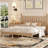 Queen Size Wood Platform Bed With Gourd Shaped Headboard,Retro Style Platform Bed With Wooden Slat Support,Natural
