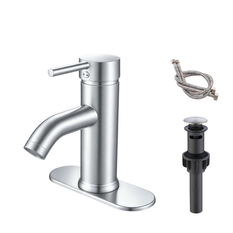 Robinet de lavabo pour salle de bain à poignée simple en laiton massif sans plomb, Oui, Nickel brossé