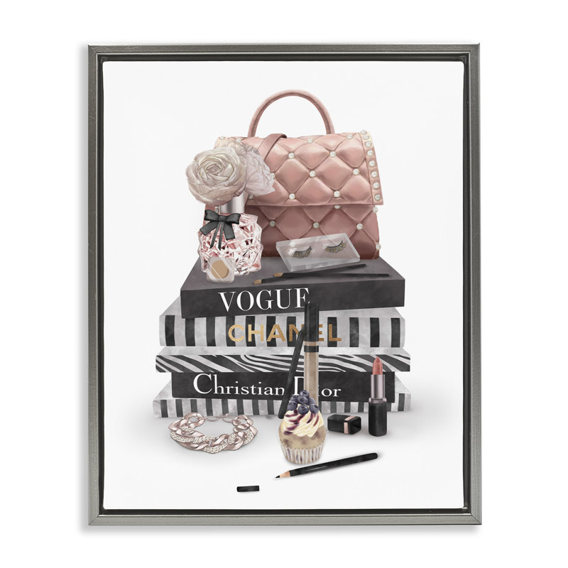 «Fashion Bookstack Purse Perfume Pink Glam Design», art mural sur toile par Ziwei Li, H 21 po x l 17 po x P 1,7 po