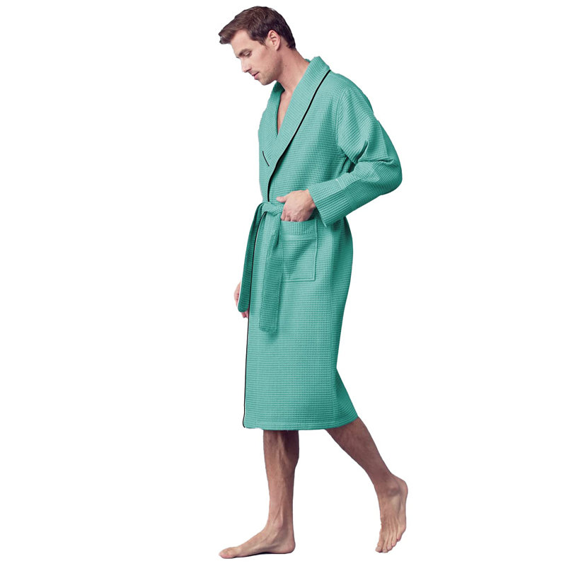 Peignoir Waffle, L, Bleu sarcelle