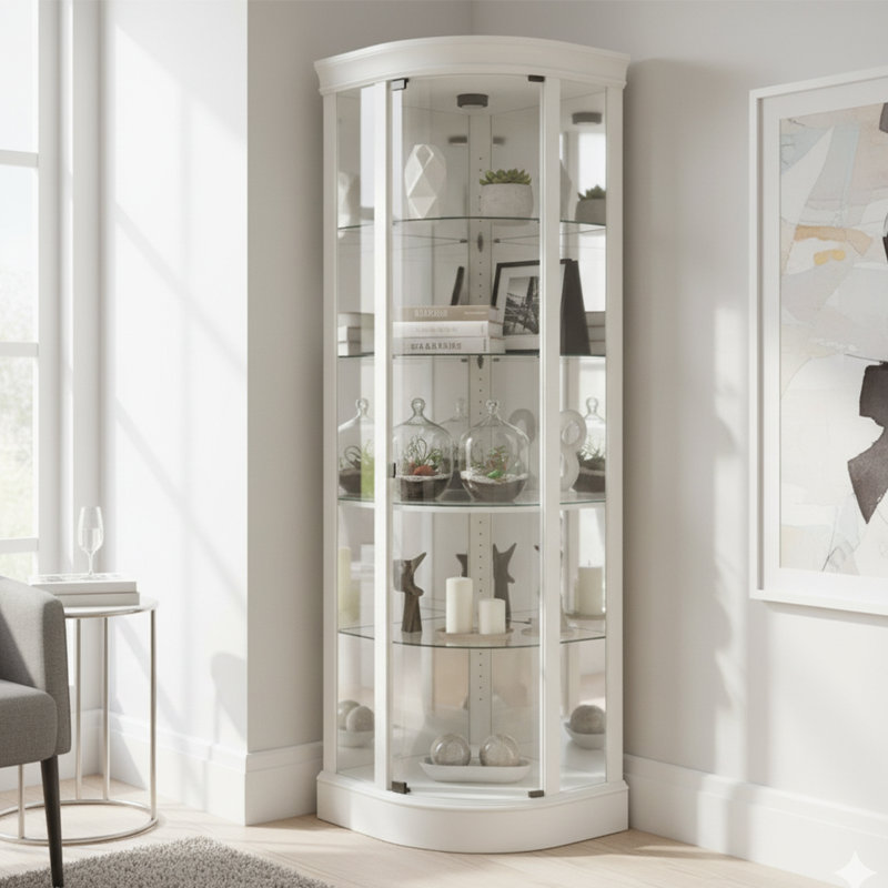 Marlowe Lighted Curio Cabinet, Aged Linen