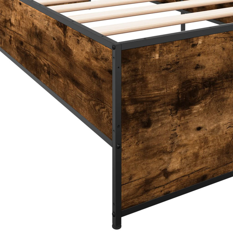 Structure de lit vidaXL Base de lit Mobilier de chambre à coucher bois d'ingénierie et métal, 39,4 po x 78,7 po, Chêne fumé
