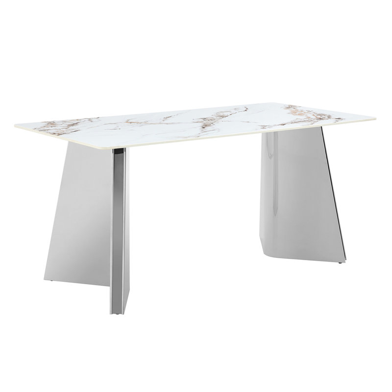 Table de salle à manger luxueuse 63 "x 31,5 x 30" en jade froide avec pieds papillon en acier inoxydable doré
