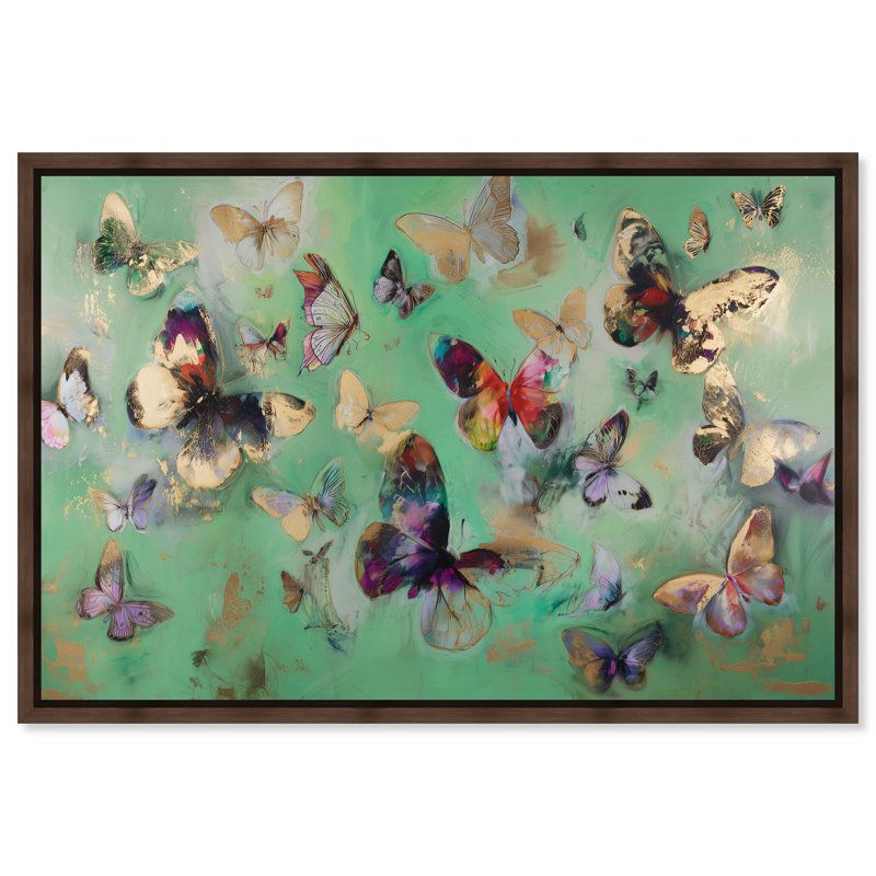 «Gilded Wings I», reproduction d'art sur toile encadrée par Art Remedy, cadre en noyer, 45 x 30, 31"H x 46"W, Cadre noyer