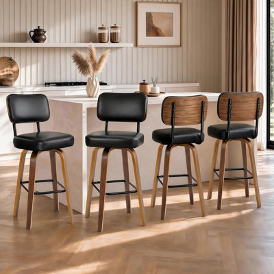 Tabourets de bar pivotants de 66 cm (26 po), avec dossier et pieds en bois courbé