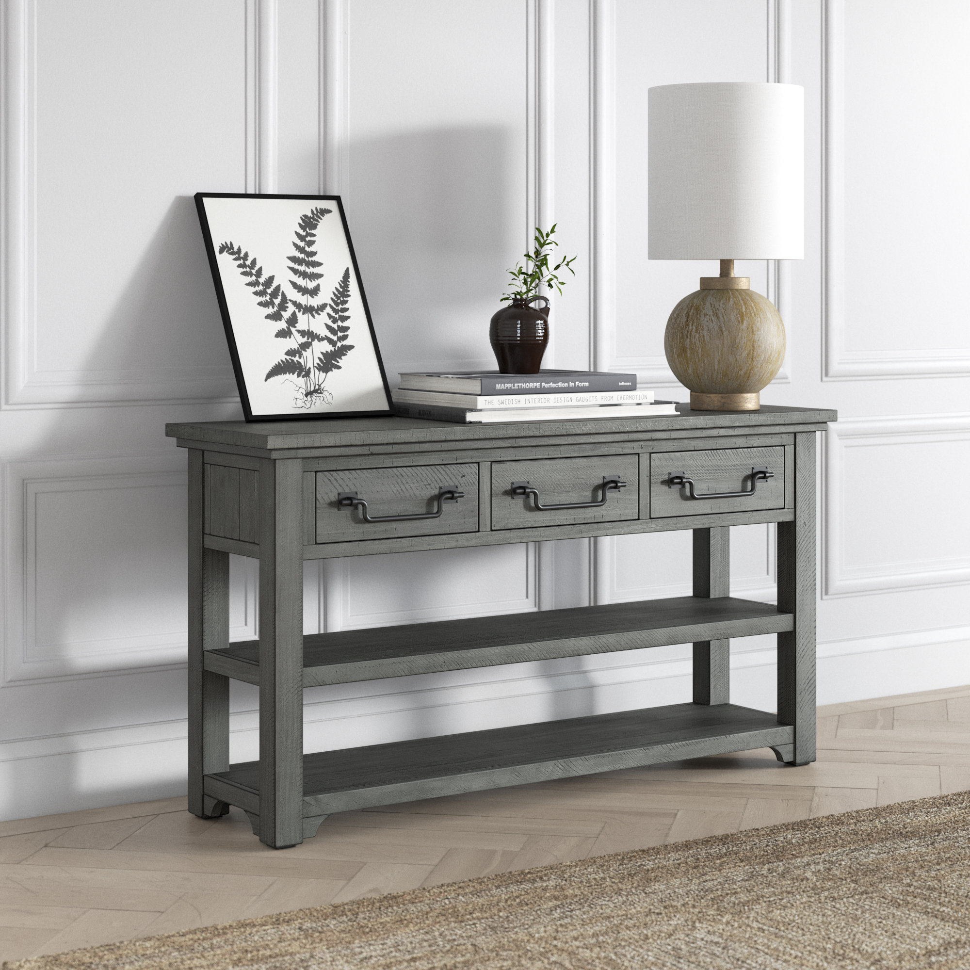 Eileen 62.2'' Console Table, Storage Sofa Table with Drawers and Shelves Wildon Home Color: Black