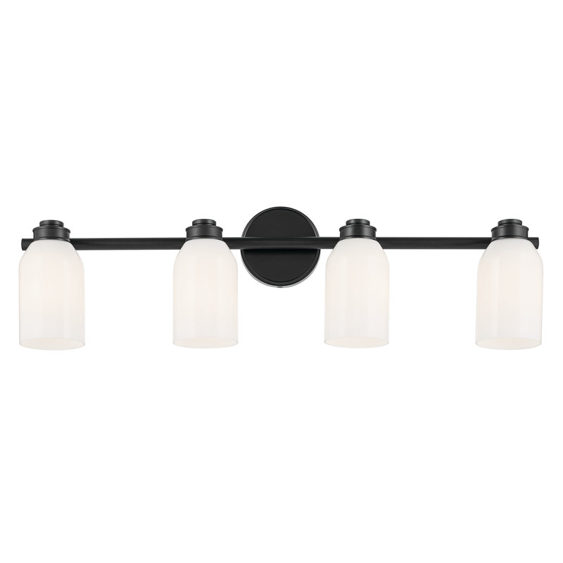 31" 4-Light Vanity Light with White Opal Glass, Satin Black