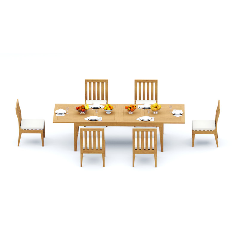 Grade-A Teak Wood Dining Set: 122" Caranas Double Extension Rectangle Table And Caranas Arm Chairs #11Ca2908, 6