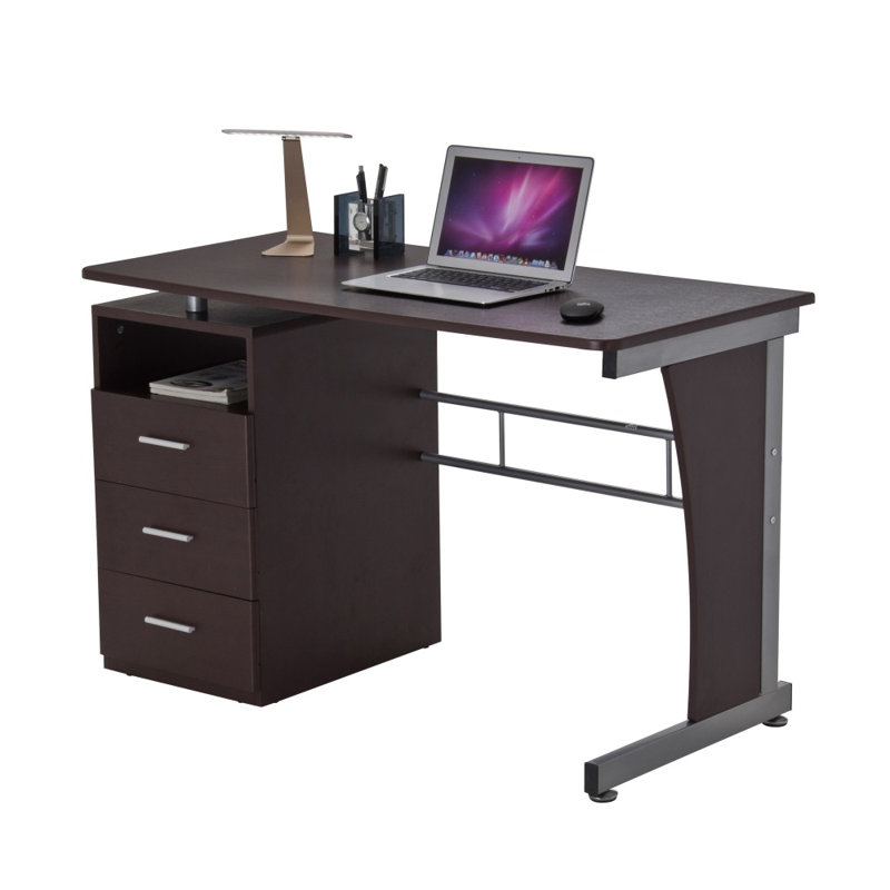 Bureau d'ordinateur 47,25 pouces avec 3 tiroirs de rangement, bureau surélevé et structure en acier robuste