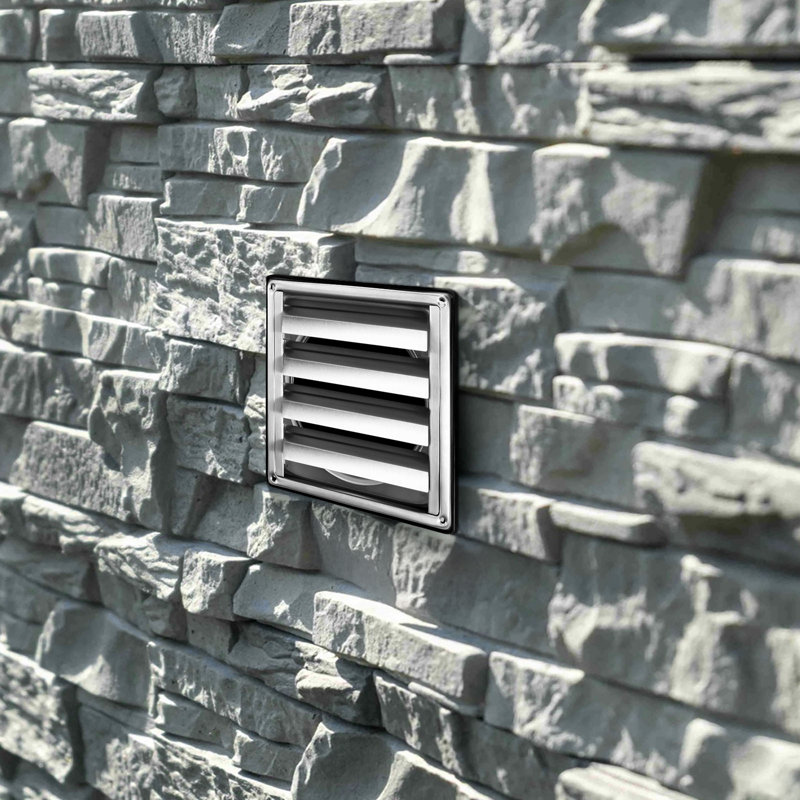 6 Inch Square Wall Vent Cover Louvered Stainless Steel AC Vent 1 Pack, 7.44" H x 7.44" W x 3.15" D