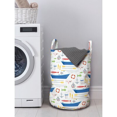 Ambesonne Marine Laundry Bag, Cartoon Style Fishing Themed Illustration With Rods Boats Compass Anchor And Bait, Hamper Basket With Handles Drawstring -  East Urban Home, B1828F905A93419DA219D218DD23A372