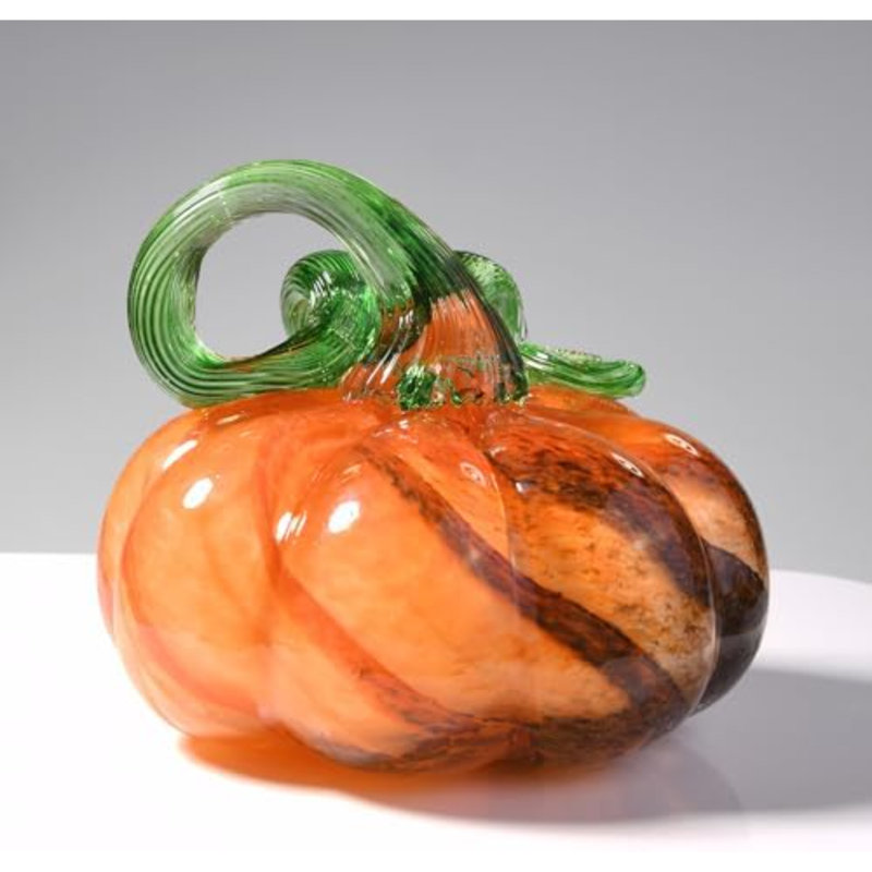 Figurine de citrouille en verre soufflé à la main de 3 po, grand presse-papier en citrouille d'Halloween en cristal brun, décorations d'automne de citrouilles pour la table de la maison