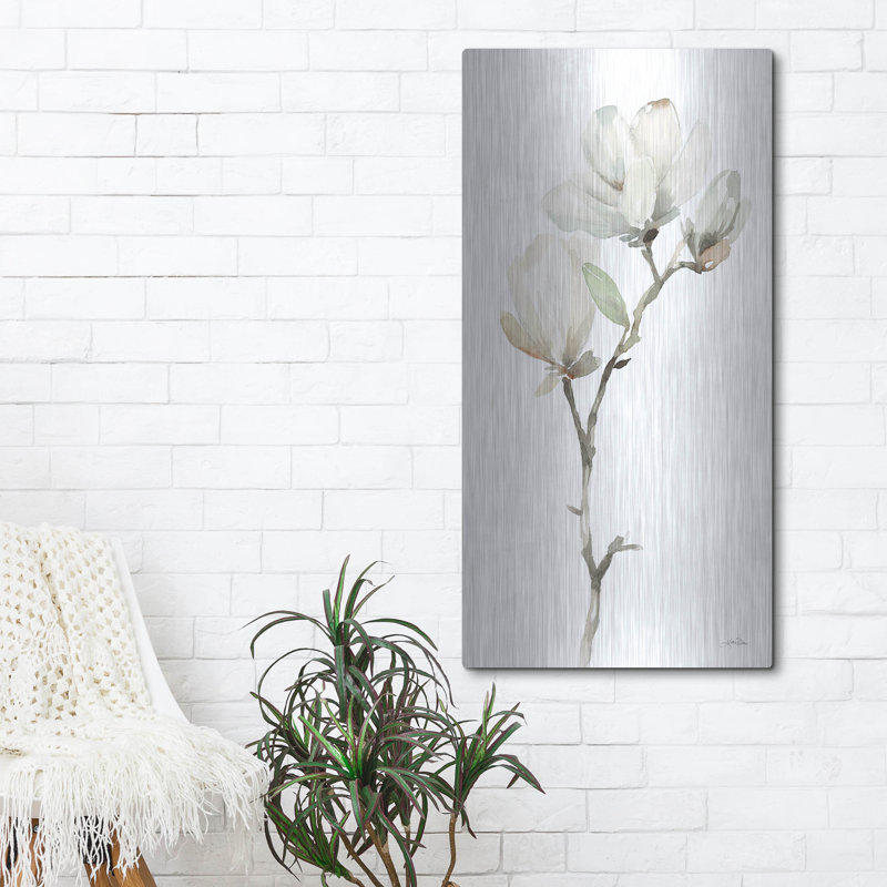 «White Magnolia 2» par Katrina Pete, art mural en métal, H 48 po x l 24 po