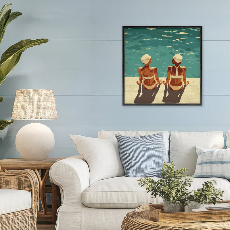 «Swimmer Friends Duo», estampe numérique, design par Layla Oz, H 24 po x l 24 po, Giclée encadrée noir minuit