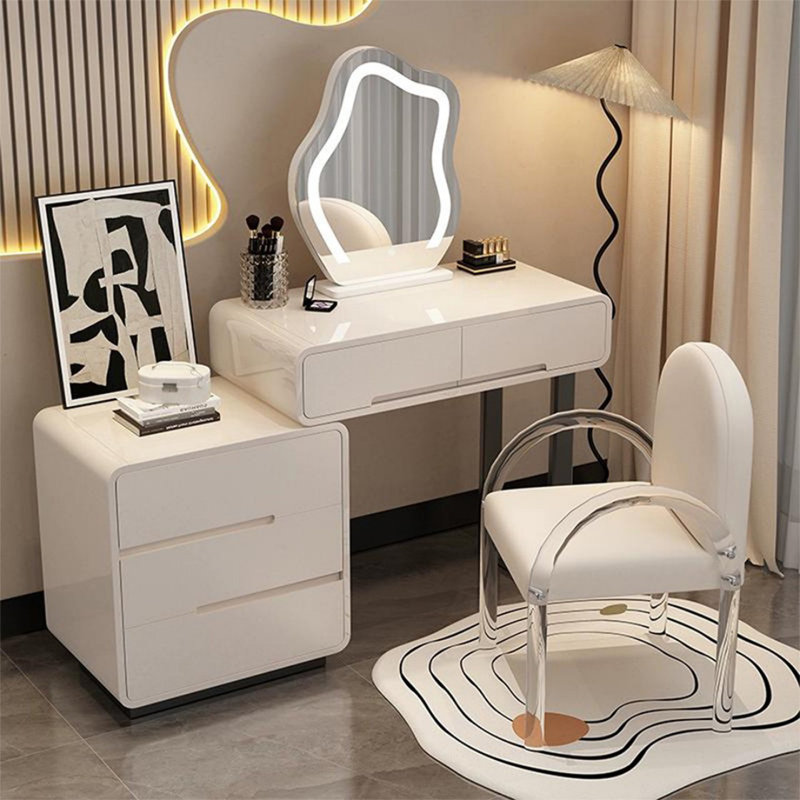 Coiffeuse de maquillage avec miroir lumineux, 5 tiroirs, prise de courant