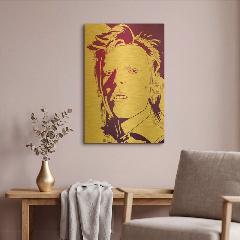 «David Bowie» par Giuseppe Cristiano, art mural en métal doré, 16 po x 24 po, 16 po x 24 po