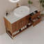 Meuble-lavabo moderne avec lavabo vasque en céramique, armoire autoportante dorée-133039449