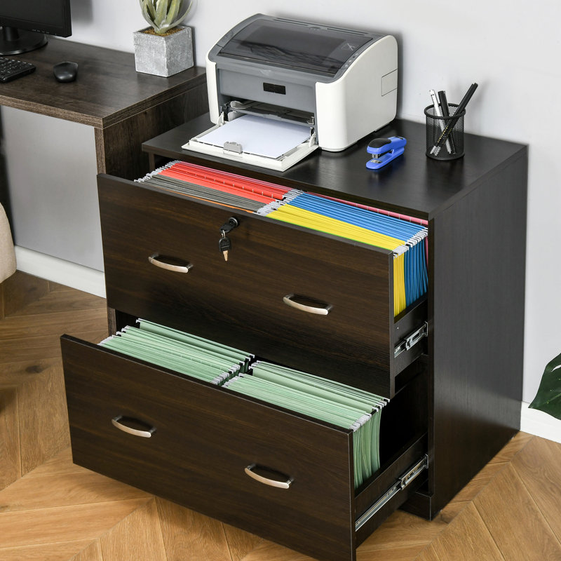 Classeur de bureau personnel avec serrure, 2 tiroirs, couleur noyer, capacité de charge maximale de 110 lb, l 30,03 po x P 16,5 po, H 27,97 po, noyer, support de poids, l 30,03 po x P 16,5 po, H 27,97 po