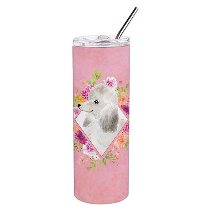 E23BF9F8391D466E9CA4F8DFEBD9A7DB de verre 20 oz à double paroi en acier inoxydable chiot, Caniche standard blanc, Rose