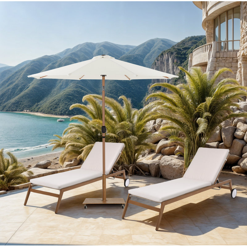 Parasols de patio en tissu Chavelle, Teck, Blanc