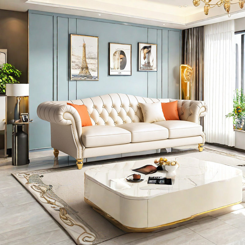 American Light Luxury Living Room Leather Sofa Leather Sofa, 35" H x 88.5" W x 35.4" D