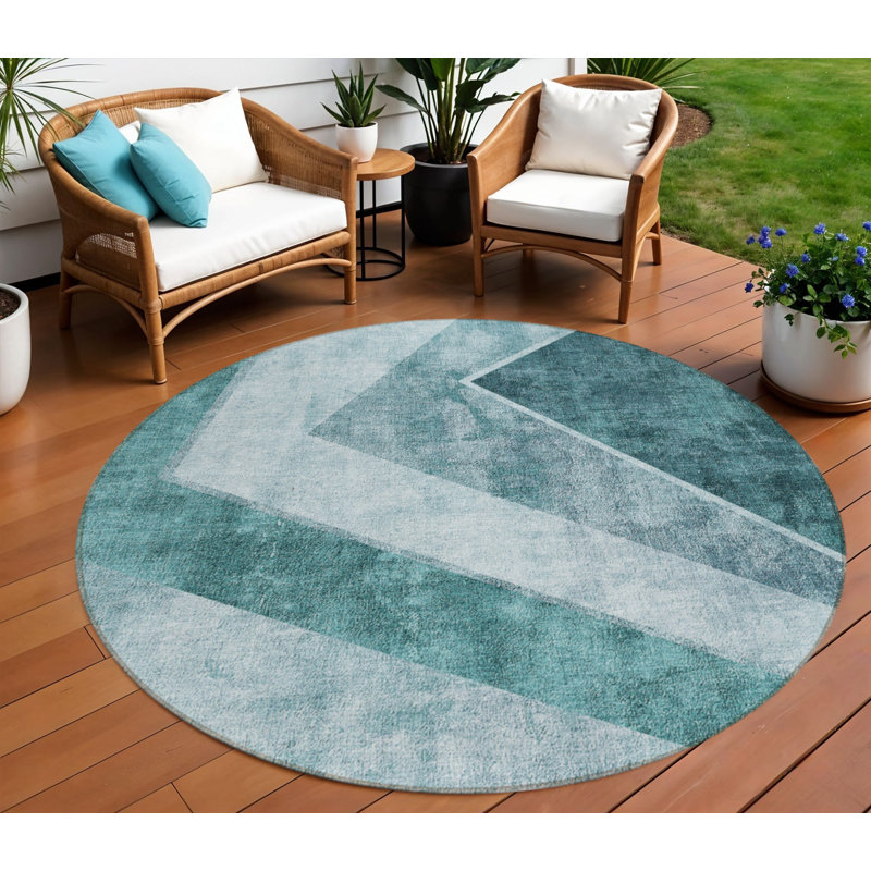 Tapis intérieur / extérieur lavable géométrique bleu sarcelle 8 pi HomeRoots