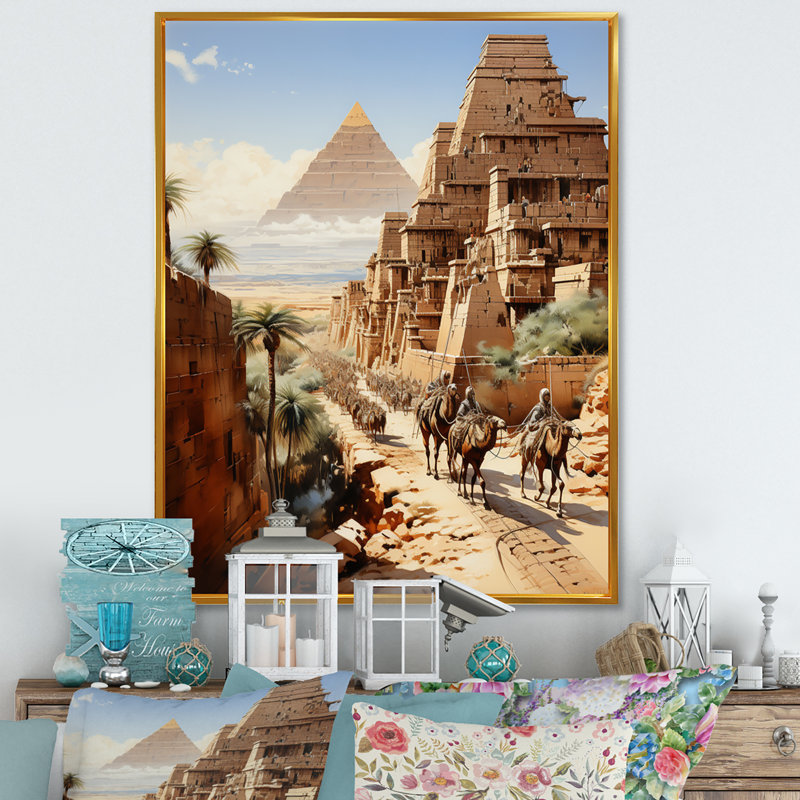 Langenfeld égyptien Pharaons voyage encadré sur toile, Cadre flottant doré, H 20 po x l 12 po x P 1 po