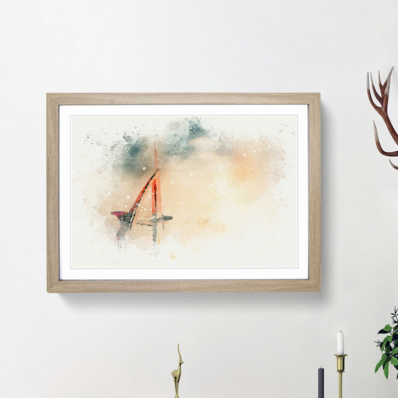 Burj Al Arab Hotel in Dubai in Abstract - Picture Frame Painting Print, 48cm H x 65cm W x 2cm D, Oak Framed