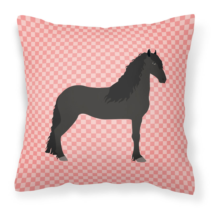 Coussin extérieur à chèque cheval, Rose, 18 po x 18 po