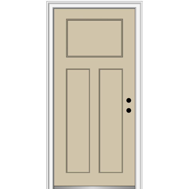 Porte d'entrée pré-suspendue en fibre de verre 3 panneaux Craftsman Shaker, H 80 po x l 36 po x P 1,75 po, Brun, Côté gauche