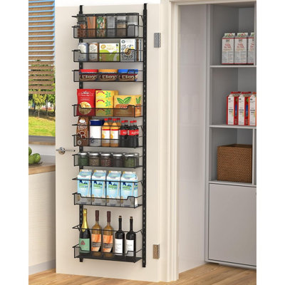 Over The Door Pantry Organizer, 8-tier Over The Door Organizer With Adjustable Basket, Pantry Door Organization For Pantry Kitchen Storage Room Spice Rack, Black
