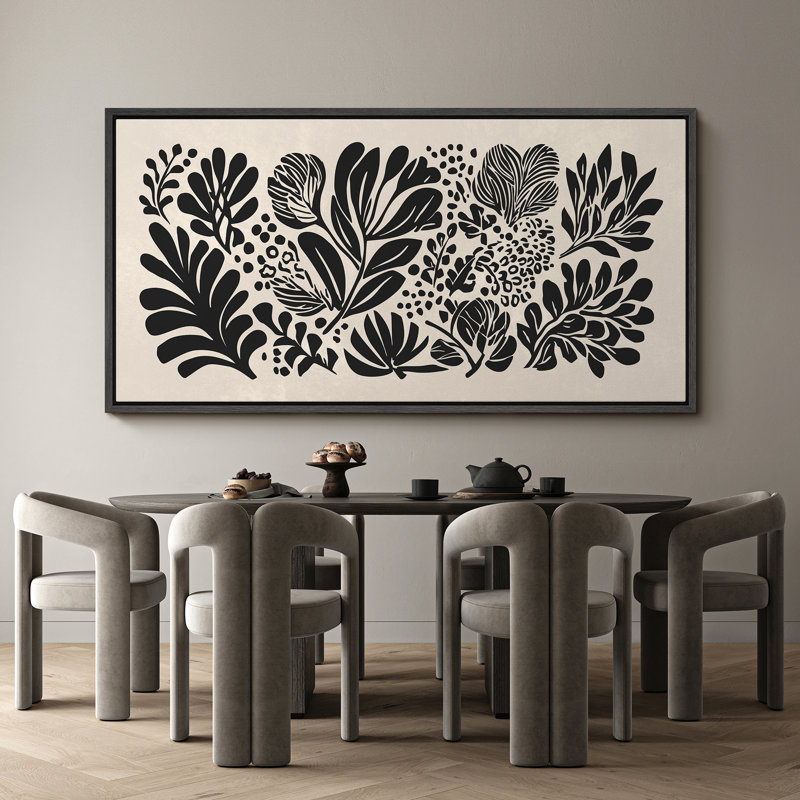 Grande impression sur toile encadrée, reproduction florale abstraite pour un décor minimaliste moderne, Noir
