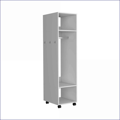 Commodes et amp; Armoire haute de 63 po avec miroir, tablettes, roulettes et ampoules Tige suspendue | Blanc | Panneau de particules