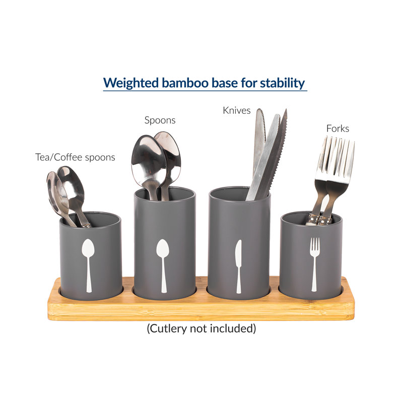 Metal Round Utensil Storage Set, Grey