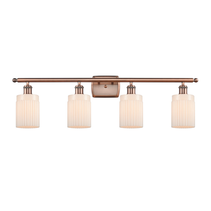 Éclairage pour salle de bain 4 lumières Caplinger, Blanc mat, Ampoule DEL 6 watts Vinage, Cuivre antique