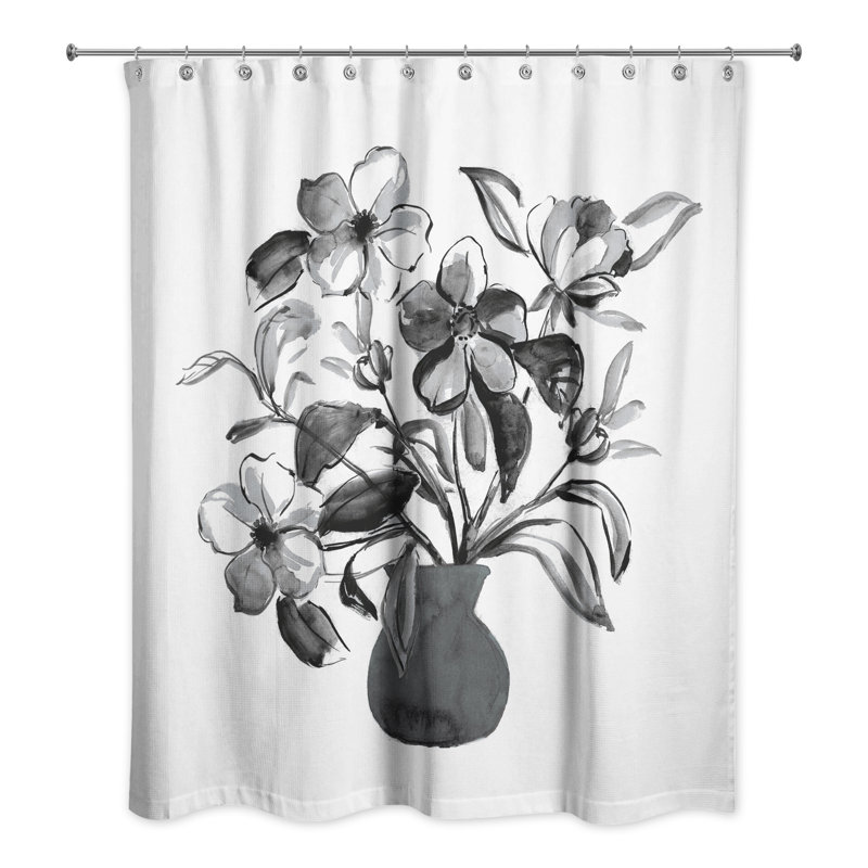Rideau de douche simple Ashauntae + crochets