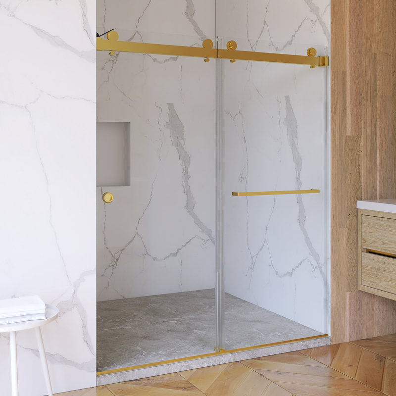55-59" Double Sliding Frameless Shower Door, Brushed Gold