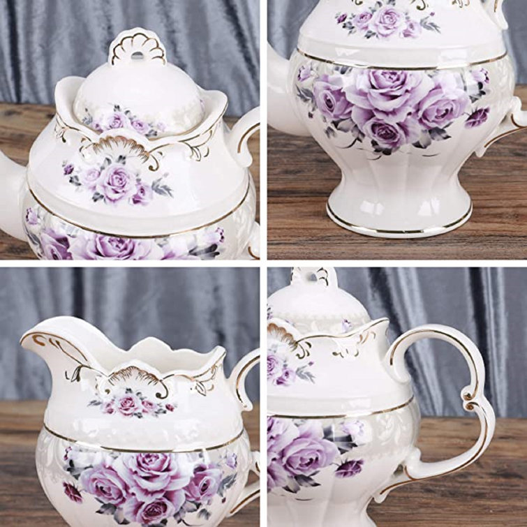 Flore 1.25-qt. Vintage Blue Rose Porcelain Teapot Lark Manor