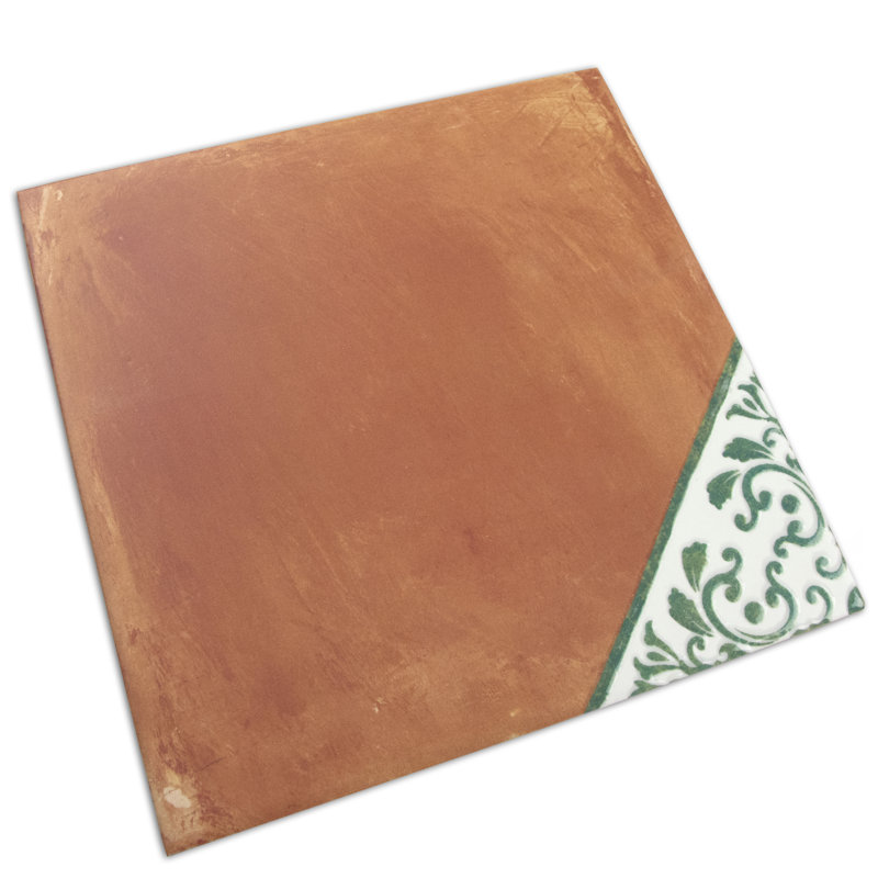 Sentier des Ocres Deco 7.88" x 7.88" Porcelain Spanish Wall & Floor Tile, Brown/White/Green