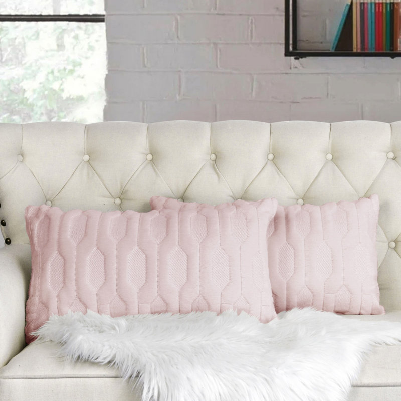 Housses de coussin en fausse fourrure Tatami, Pêche rosée