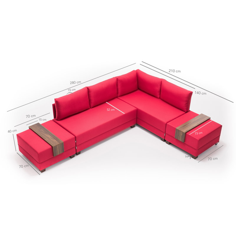 Canapé-lit et chaise longue 82,7 po Haleah, Accoudoir à gauche (vu de face), 100 % polyester rouge