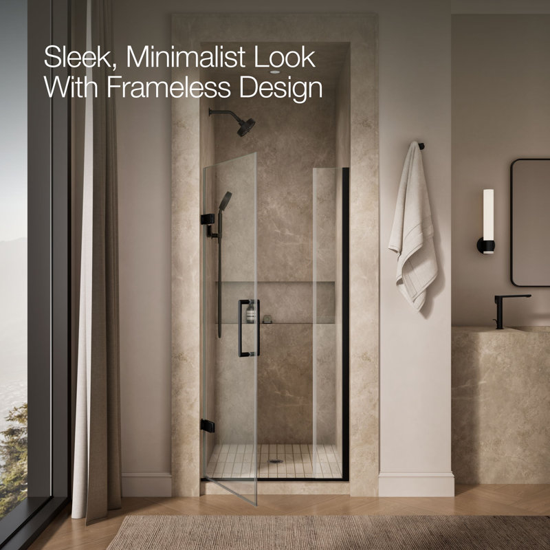 Composed 33-5/8-In34-3/8-In W X 71-1/2-In H Frameless Pivot Shower Door With 3/8-In Crystal Clear Glass And Back-To-Back Vertical Door Pulls