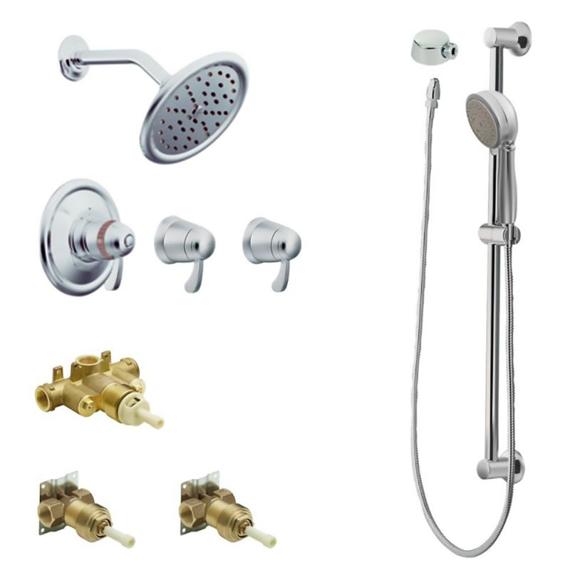 Système de douche complet à contrôle de volume thermostatique avec soupape grossière exacttemp, Chrome