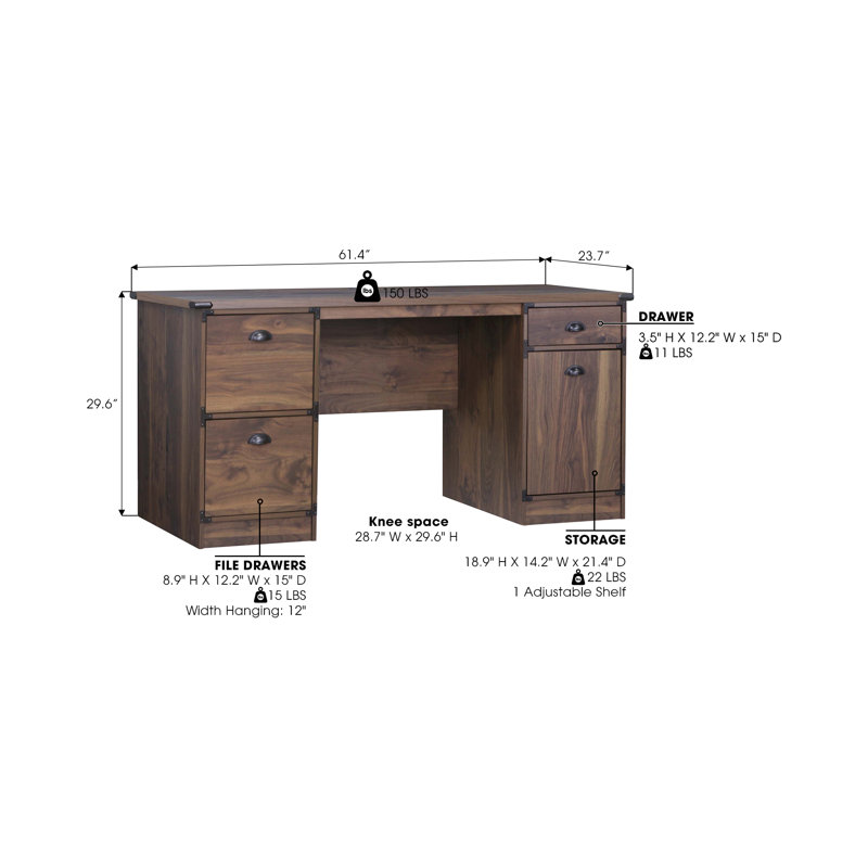 Coppola 61.4'' W Rectangle Executive Desk, Walnut