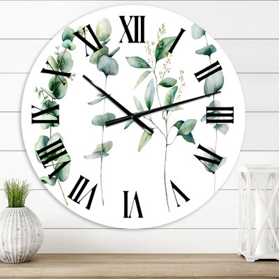 Green Eucalyptus Branches I - Horloge murale traditionnelle