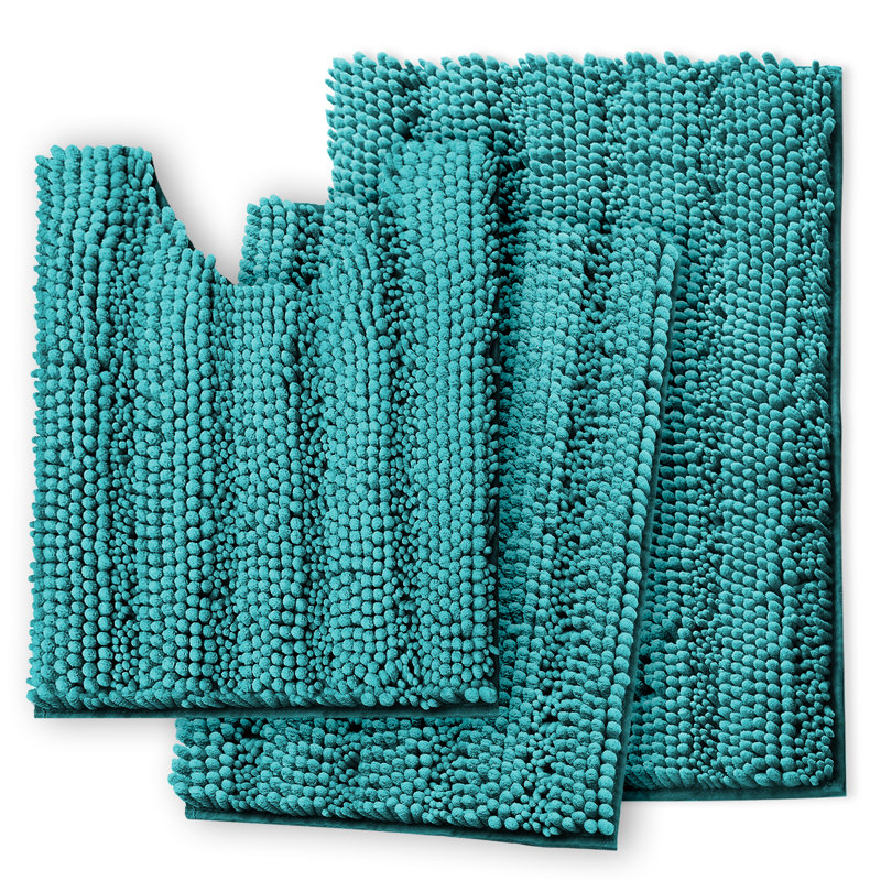 Clara Clark Chenille Microfiber Bathroom Rugs with Non-Slip Backing, Teal