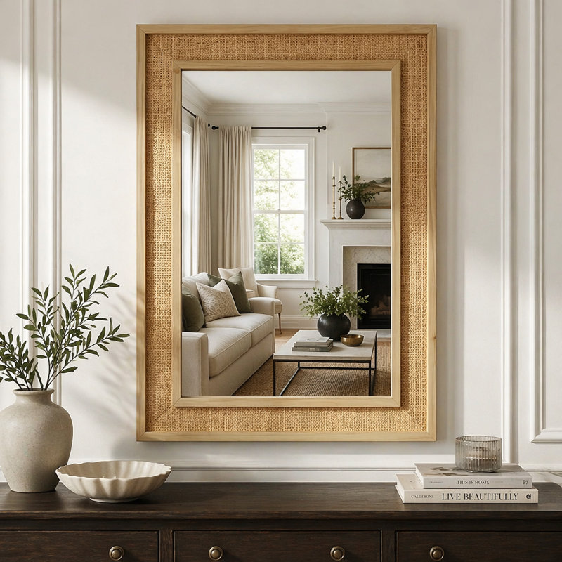 Miroir décoratif rectangulaire en bois massif de 24 po x 36 po avec cadre en bois naturel naturel pour maison de campagne, salle de bain et décoration